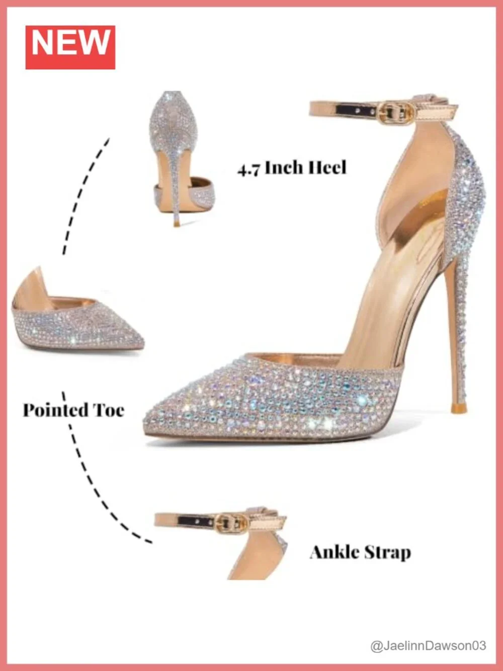 Stiletto Heels Pumps Pointed Toe Rhinestone Ankle Strap
